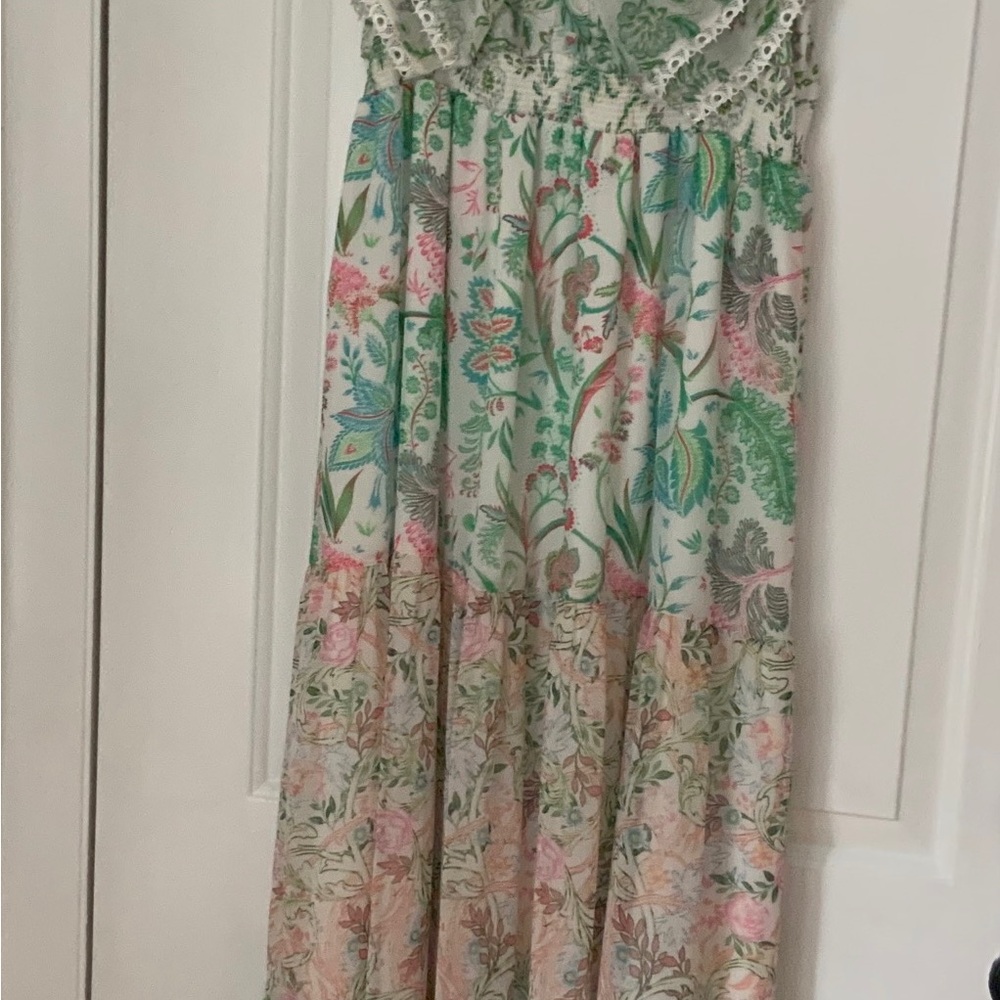 House of Harlow 1960 pink/green floral tired maxi dress Medium Boho
